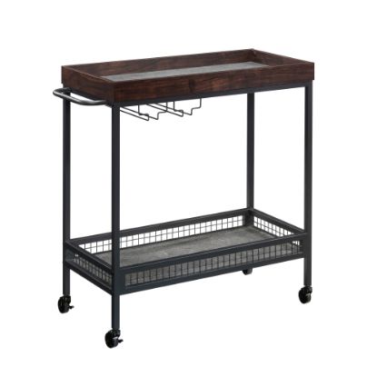 Picture of Sauder Market Commons Rolling Bar Cart, 32-3/4inH x 33-1/2inW x 14-7/8inD, Rich Walnut/Slate Gray