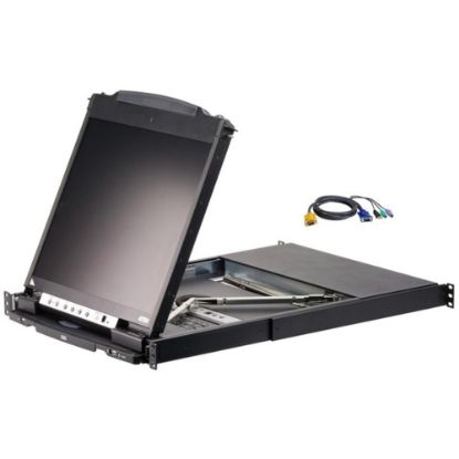 Picture of ATEN CL5808NCKIT Dual Rail Rackmount LCD-TAA Compliant - 8 Computer(s) - 19in LCD - 1280 x 1024 - 2 x USB - Daisy Chain120 V AC, 230 V AC Input Voltage - PC, Mac, Sun - Metal, Plastic - TAA Compliant