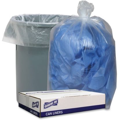 Picture of Genuine Joe Low Density Can Liners - 60 gal Capacity - 38in Width x 58in Length - 1.75 mil (44 Micron) Thickness - Low Density - Clear - 100/Carton - Recycled