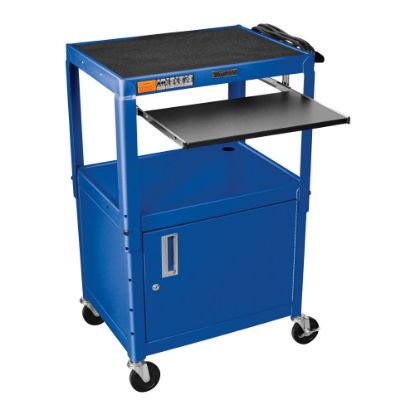 Picture of Luxor Adjustable Height Cart, With Cabinet/Pullout Tray, 16 5/8inH x 24inW x 17 1/2inD, Blue