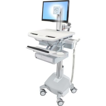 Picture of Ergotron StyleView Cart with LCD Pivot, LiFe Powered, 1 Drawer - 1 Drawer - 33 lb Capacity - 4 Casters - Aluminum, Plastic, Zinc Plated Steel - White, Gray, Polished Aluminum