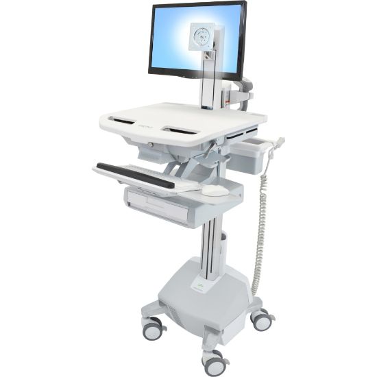 Picture of Ergotron StyleView Cart with LCD Pivot, LiFe Powered, 1 Drawer - 1 Drawer - 33 lb Capacity - 4 Casters - Aluminum, Plastic, Zinc Plated Steel - White, Gray, Polished Aluminum