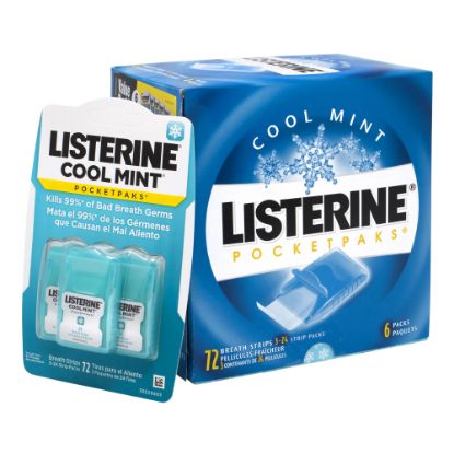 Picture of Listerine Cool Mint Pocketpacks Breath Strips, 24 Strips Per Pocketpack, Box Of 18 Pocketpacks