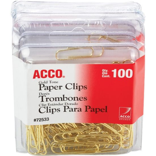 Picture of ACCO Paper Clips, 400 Total, No. 2, Gold, 100 Per Box, Pack Of 4 Boxes