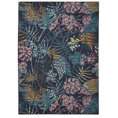 Picture of Linon Washable Outdoor Area Rug, Darcy, 3ft x 5ft, Navy/Gold