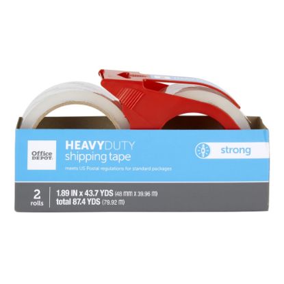 Picture of Office Depot Brand Heavy-Duty Shipping Packing Tape With Dispenser, 1.89in x 43.7 Yd., Clear, Pack Of 2