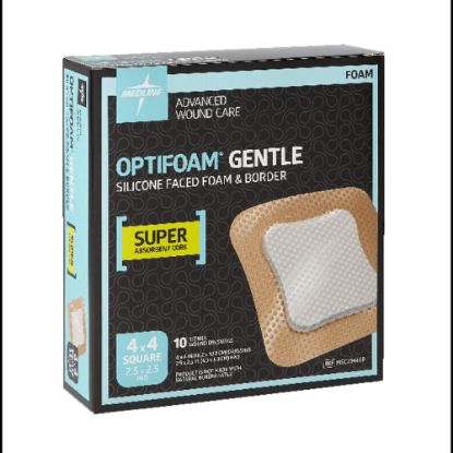 Picture of Medline Optifoam Gentle Silicone-Faced Foam & Border Dressings, 4in x 4in, Natural, Case Of 100