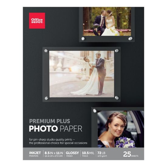 Picture of Office Depot Brand Premium Plus Photo Paper, Glossy, Letter Size, White, Pack Of 25 Sheets