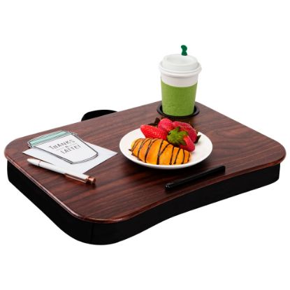 Picture of LapGear Lap Desk With Cup Holder, 14-3/4in x 18-1/2in x 2-13/16in, Espresso Woodgrain