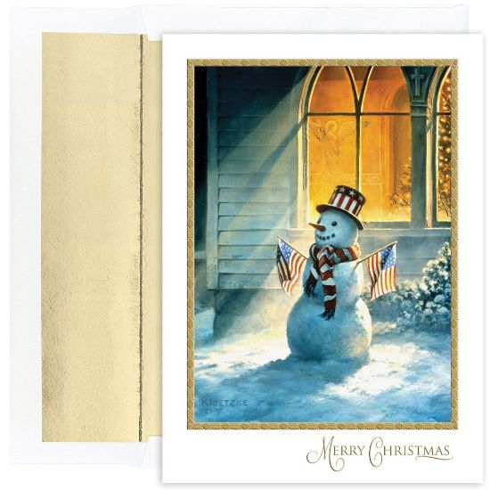 Picture of Great Papers! Holiday Greeting Cards With Envelopes, 5 5/8in x 7 7/8in, Patriotic Snowman, Pack Of 18