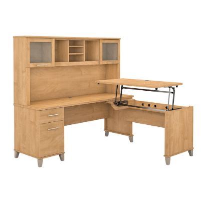 Picture of Bush Furniture Somerset 3 Position Sit to Stand L Shaped Desk With Hutch, 72inW, Maple Cross, Standard Delivery