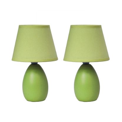 Picture of Simple Designs Mini Egg Oval Ceramic Table Lamp, 9.45inH, Green, 2pk