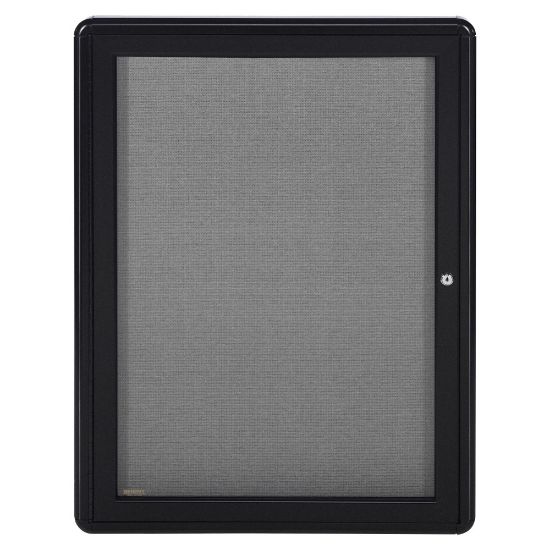 Picture of Ghent 1-Door Ovation Enclosed Fabric Tackboard, 34in x 24in, Aluminum Frame With Black Finish