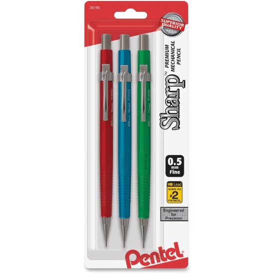 Picture of Pentel Sharp Premium Mechanical Pencils, HB Lead, Fine Point, 0.5 mm, Assorted Colors, Pack Of 3