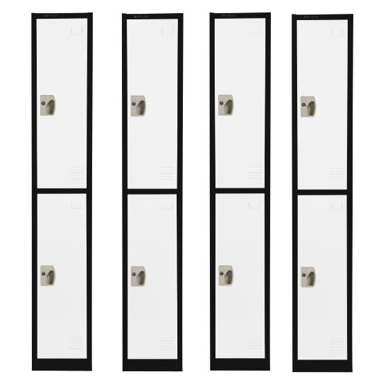 Picture of Alpine 2-Tier Steel Lockers, 72inH x 12inW x 12inD, Black/White, Set Of 4 Lockers