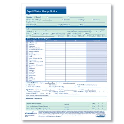 Picture of ComplyRight Payroll/Status Change Notices, 8 1/2in x 11in, Pack Of 50