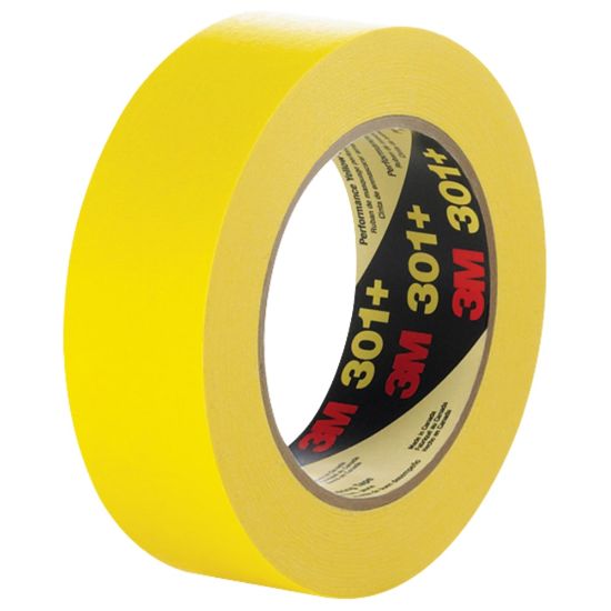 Picture of 3M 301+ Masking Tape, 3in Core, 1.5in x 180ft, Yellow, Case Of 12