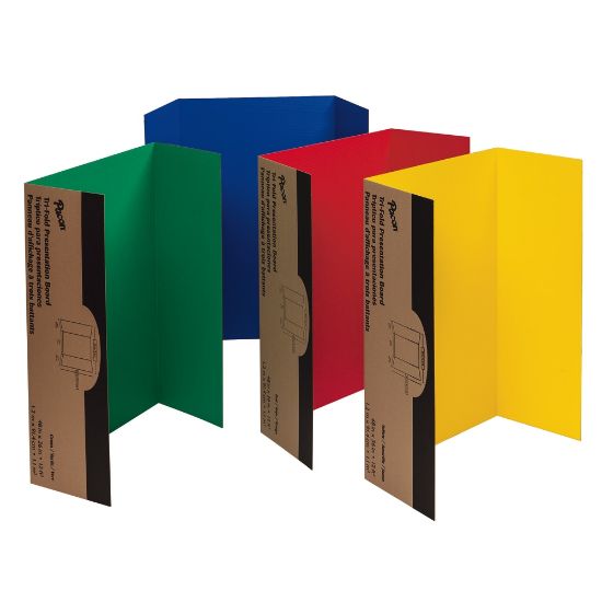 Picture of Pacon 80% Recycled Single-Walled Tri-Fold Presentation Boards, 48in x 36in, Assorted Colors, Carton Of 4