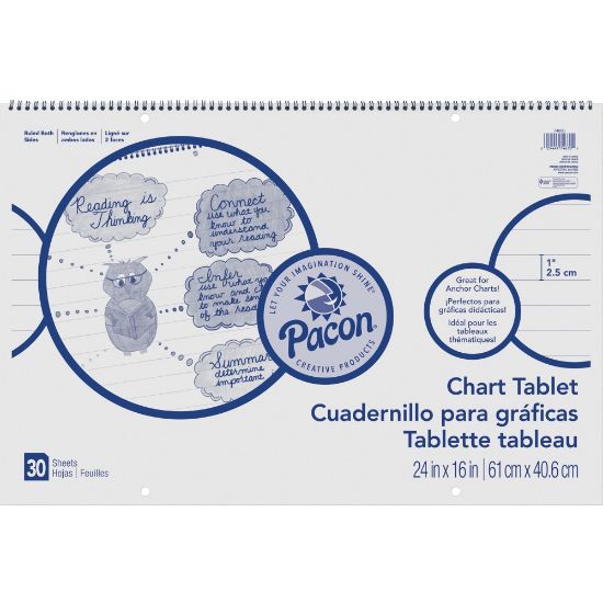 Picture of Pacon Ruled Chart Tablet - 30 Sheets - Spiral Bound - Ruled - 1in Ruled - 24in x 16in - White Paper - Stiff Cover - Sturdy Back, Recyclable, Dual Sided - 1 / Each