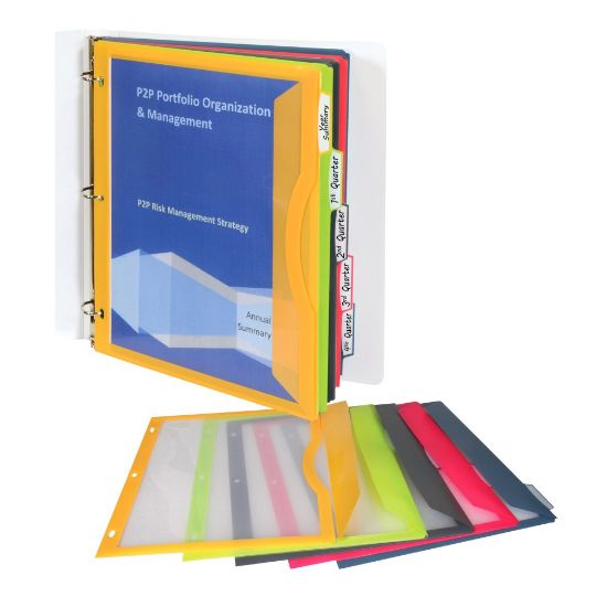 Picture of C-Line Super Heavyweight Poly Binder Pockets with Write-On Index Tabs - 5-Tab Set, Assorted Colors, 8-1/2 x 11, 5/ST, 06650