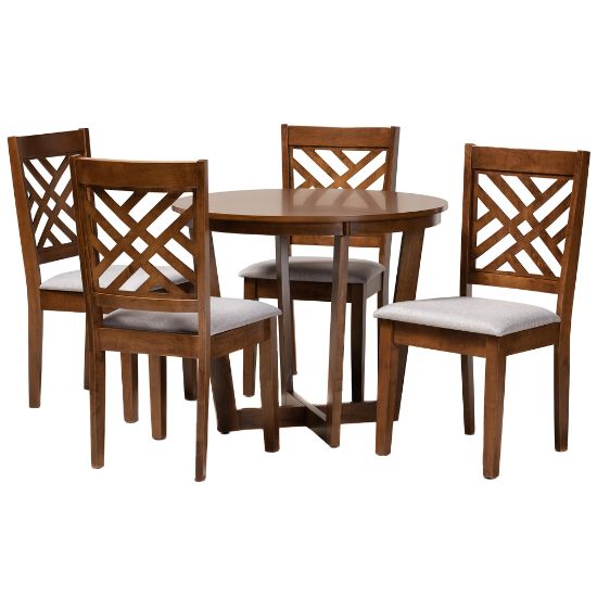 Picture of Baxton Studio Alena Dining Set, 29-15/16inH x 35-7/16inW x 35-7/16inD, Gray/Walnut