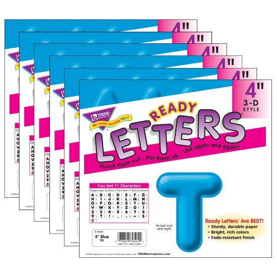 Picture of TREND Ready Letters, 4in, 3-D Uppercase, Blue, Set Of 6 Packs