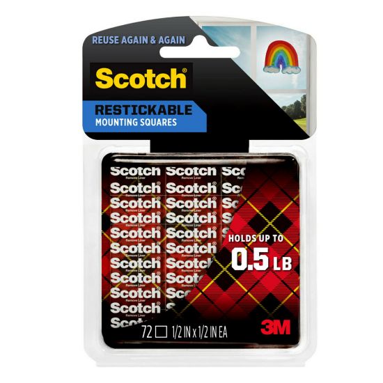 Picture of Scotch Restickable Removable Adhesive Tabs, 1/2in x 1/2in, Clear, Pack Of 72