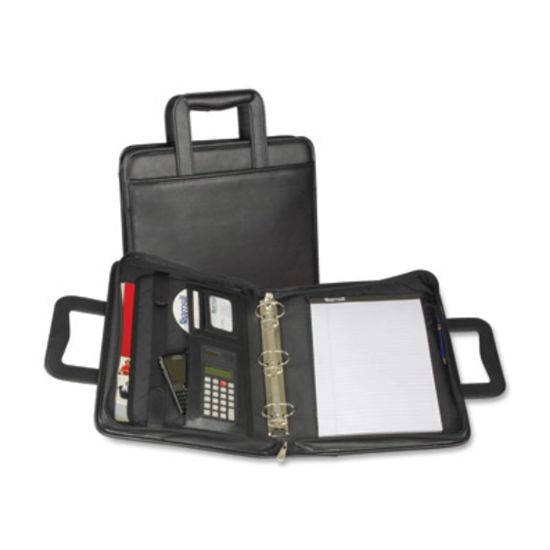 Picture of Samsill Sterling Zipper Binder Portfolio - Letter - 8 1/2in x 11in Sheet Size - 3 x Round Ring Fastener(s) - 2in Fastener Capacity for Folder - 2 Exterior, Internal Pocket(s) - Vinyl, Leather - Black - 3.85 lb - 1 Each