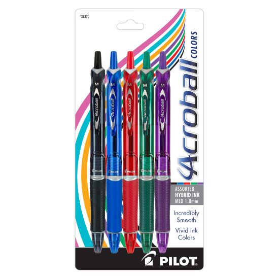 Picture of Pilot Acroball Retractable Hybrid Gel Pens, Medium Point, 1.0 mm, Assorted Barrels, Assorted Ink Colors, Pack Of 5 Pens