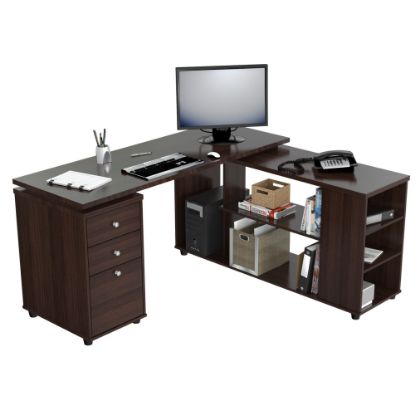 Picture of Inval 60inW L-Shaped Corner Desk Computer Workstation, Espresso-Wengue