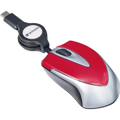 Picture of Verbatim USB-C Mini Optical Travel Mouse-Red - Optical - Cable - Red - 1 - USB Type C - 3 Button(s)