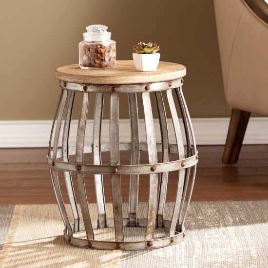 Picture of SEI Furniture Mencino Accent Table, Round, Antique Silver/Weathered Fir