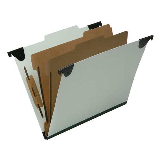 Picture of SKILCRAFT 6-Section 2/5 ROC Tab Hanging Folders, 1in Folder Capacity, Letter Size (8 1/2in x 11in), 30% Recycled, Light Green, Box Of 10