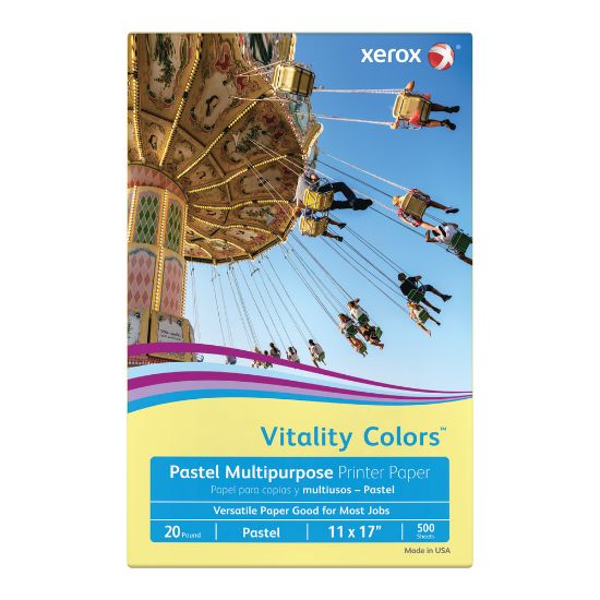 Picture of Xerox Vitality Colors Color Multi-Use Printer & Copy Paper, Yellow, Ledger (11in x 17in), 500 Sheets Per Ream, 20 Lb, 30% Recycled