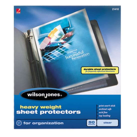 Picture of Wilson Jones Top-Loading Sheet Protectors, Heavyweight, Diamond Clear, Box Of 50