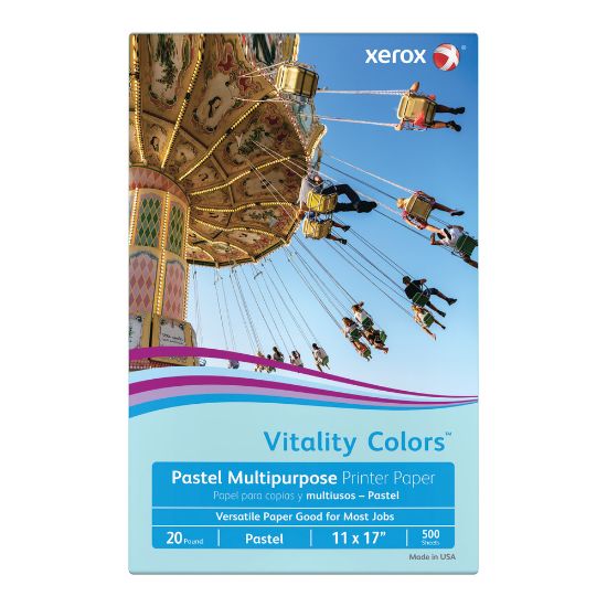 Picture of Xerox Vitality Colors Color Multi-Use Printer & Copy Paper, Blue, Ledger (11in x 17in), 500 Sheets Per Ream, 20 Lb, 30% Recycled