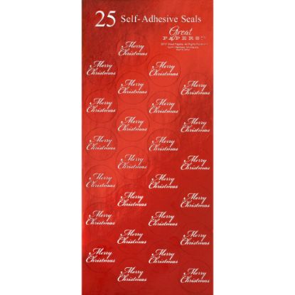 Picture of Great Papers! Holiday Foil Seals, 1in, Red/White, Merry Christmas, Pack Of 50