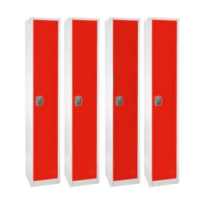 Picture of Alpine AdirOffice 1-Tier Steel Lockers, 72inH x 12inW x 12inD, Red, Pack Of 4 Lockers