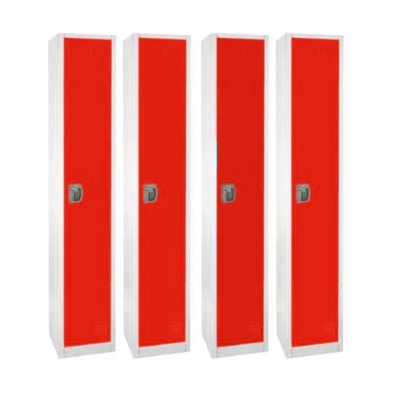 Picture of Alpine AdirOffice 1-Tier Steel Lockers, 72inH x 12inW x 12inD, Red, Pack Of 4 Lockers