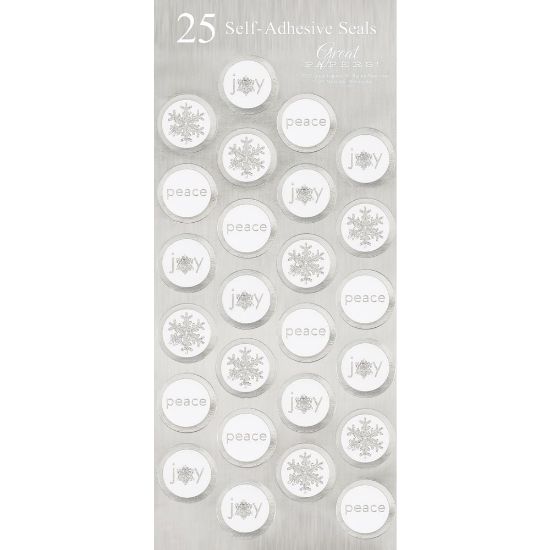 Picture of Great Papers! Holiday Foil Seals, 1in, Silver/White Foil, Icy Flakes, Pack Of 50