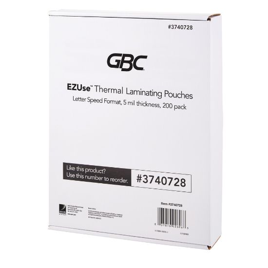 Picture of GBC EZUse Thermal Laminating Speed Pouches, 5 mils, 8 1/2in x 11in, Clear, Pack Of 200, 3740728