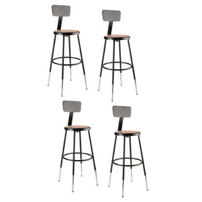 Picture of National Public Seating Adjustable Hardboard Stools With Backs, 25in-33inH, Black, Set of 4