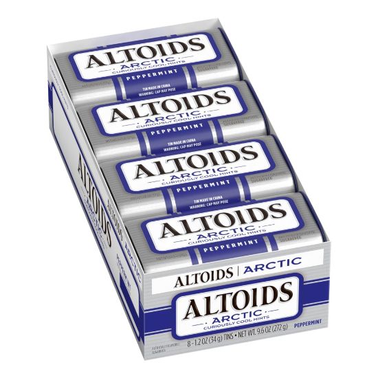 Picture of Altoids Curiously Strong Mints, Arctic Peppermint, 1.2 Oz, Pack Of 8 Tins