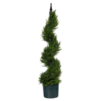 Picture of Nearly Natural Cypress Spiral Topiary Tree 3'H Artificial Plant With Planter, 36inH x 8inW x 8inD, Green/Black