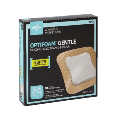 Picture of Medline Optifoam Gentle Silicone-Faced Foam & Border Dressings, 6in x 6in, Natural, Case Of 100