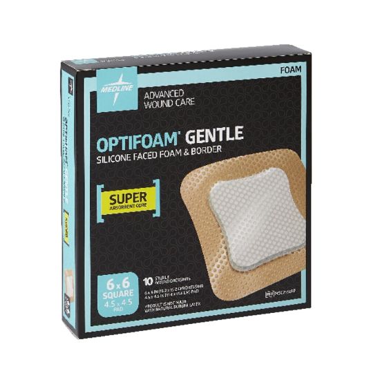 Picture of Medline Optifoam Gentle Silicone-Faced Foam & Border Dressings, 6in x 6in, Natural, Case Of 100