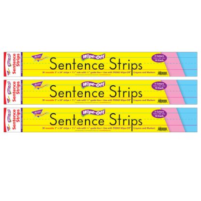 Picture of TREND Wipe-Off Sentence Strips, 3in x 24in, Multicolor, 30 Strips Per Pack, Set Of 3 Packs