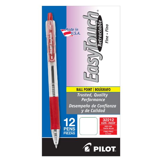 Picture of Pilot EasyTouch Retractable Ballpoint Pens, Fine Point, 0.7 mm, Clear Barrels, Red Ink, Pack Of 12