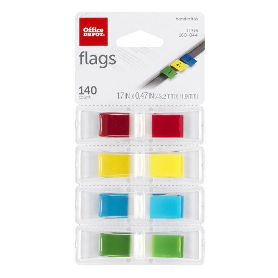 Picture of Office Depot Brand Self-Stick Flags, 1/2in x 1 7/10in, Assorted Colors, 35 Flags Per Pad, Pack Of 4 Pads