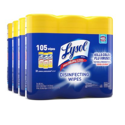 Picture of Lysol Disinfecting Wipes, 7in x 7-1/4in, Lemon Scent, 35 Wipes Per Canister, Carton Of 12 Canisters